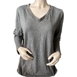Interval Women's XL V-Neck Long Sleeve Heather Gray Casual Top